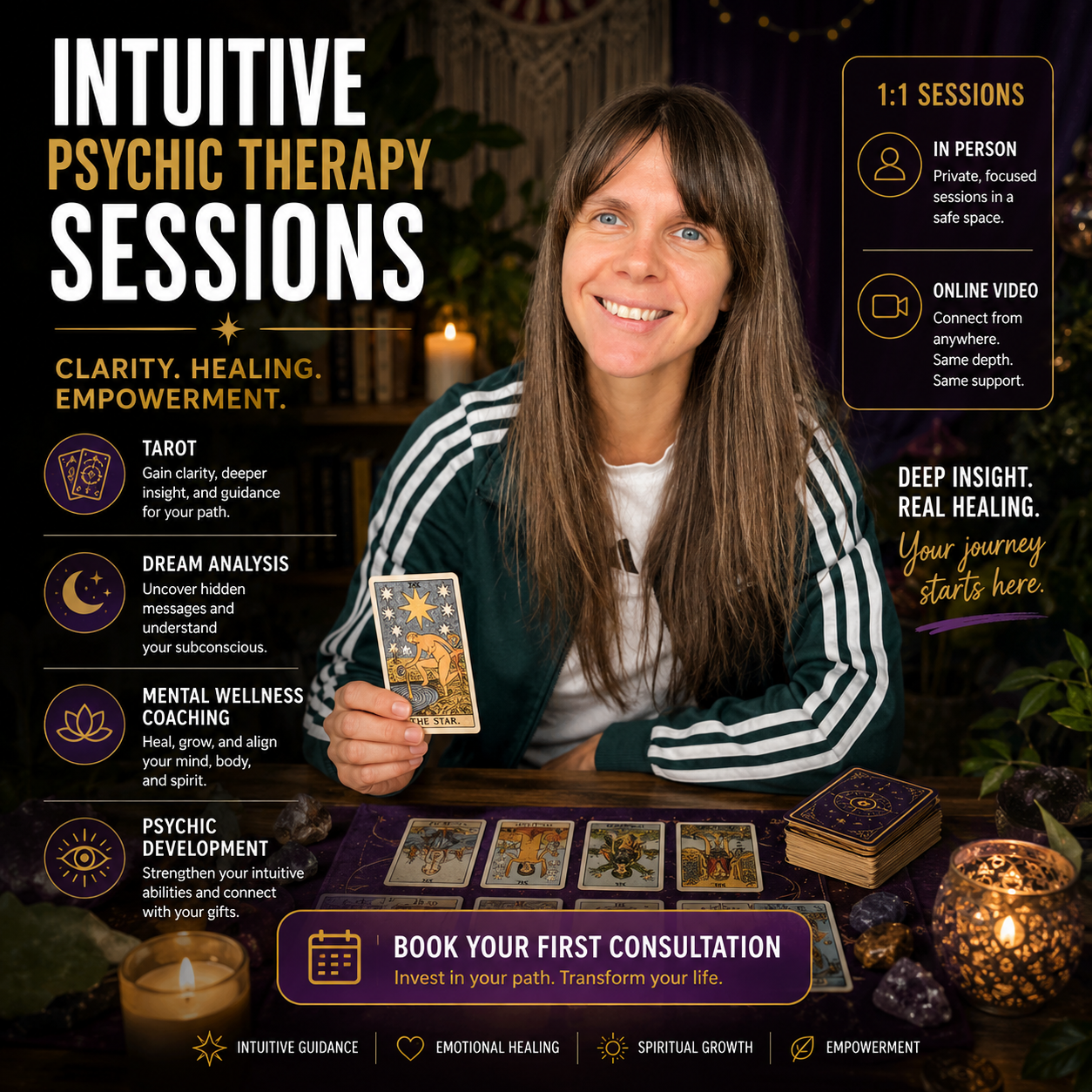 Intuitive psychic therapy sessions with Rozalia and tarot guidance
