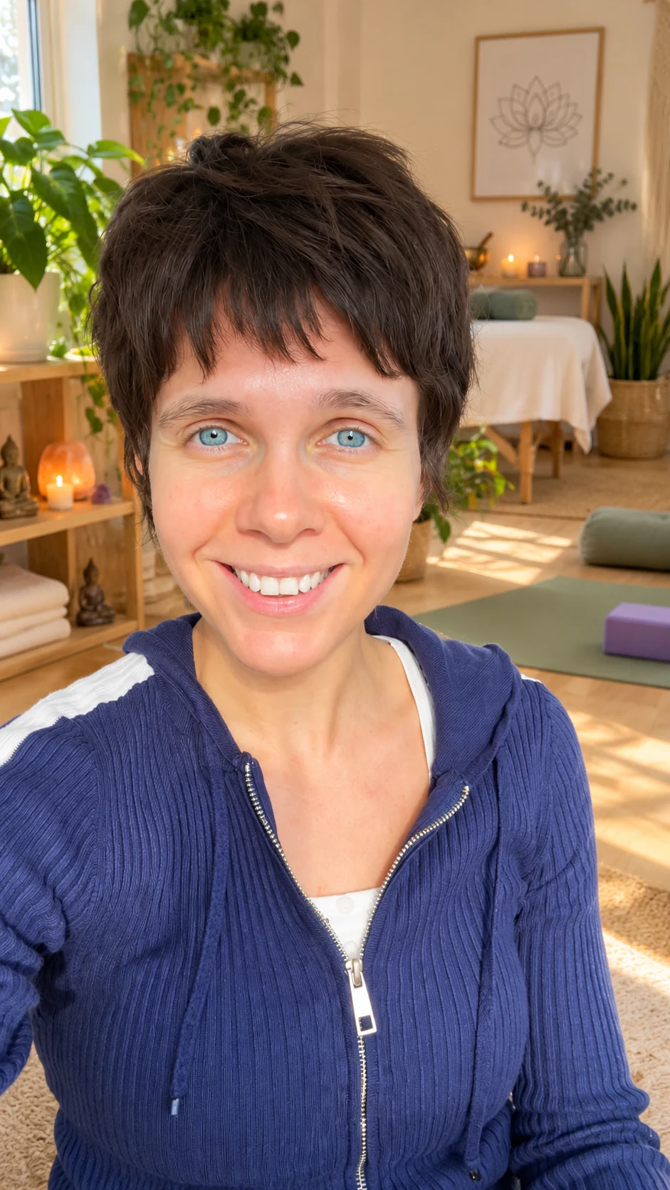 Rozalia Rozzebud Kieliszkiewicz in a bright wellness studio, corporate wellness facilitator at Soul Food Fitness