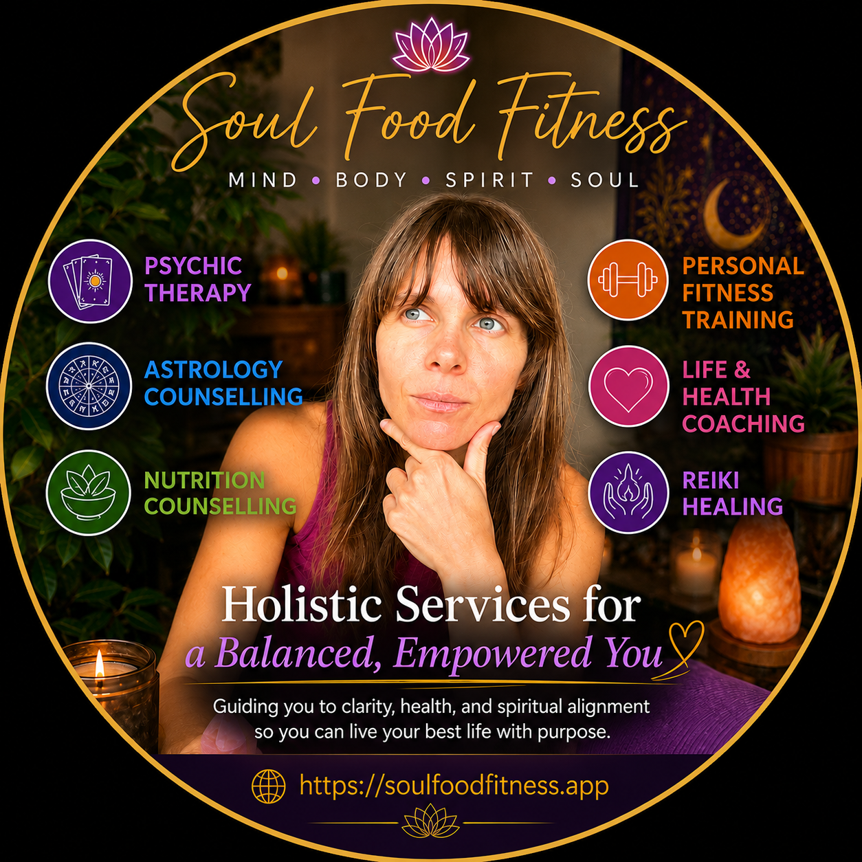 Rozalia at Soul Food Fitness: psychic therapy, astrology counselling, nutrition counselling, personal fitness training, life and health coaching, and Reiki healing.