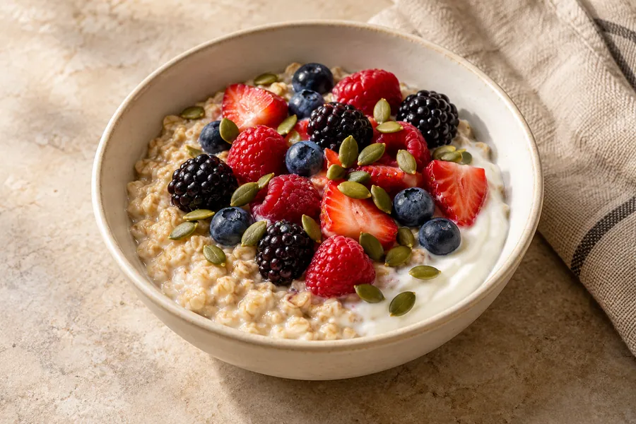 Berry yogurt oat bowl — illustrative serving suggestion