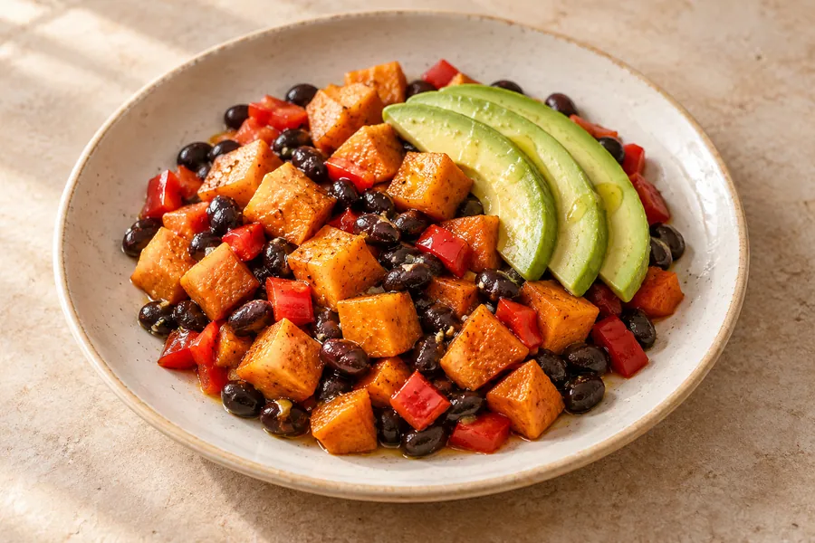 Black bean sweet potato plate — illustrative serving suggestion