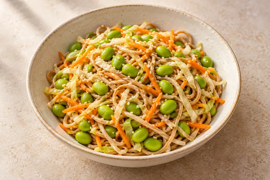 Edamame sesame noodle bowl — illustrative serving suggestion