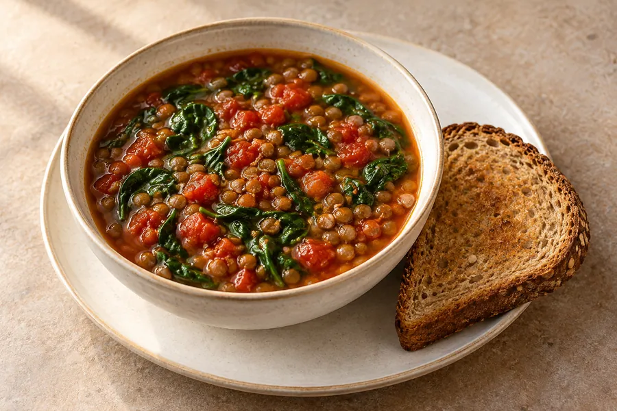 Spinach lentil tomato soup — illustrative serving suggestion